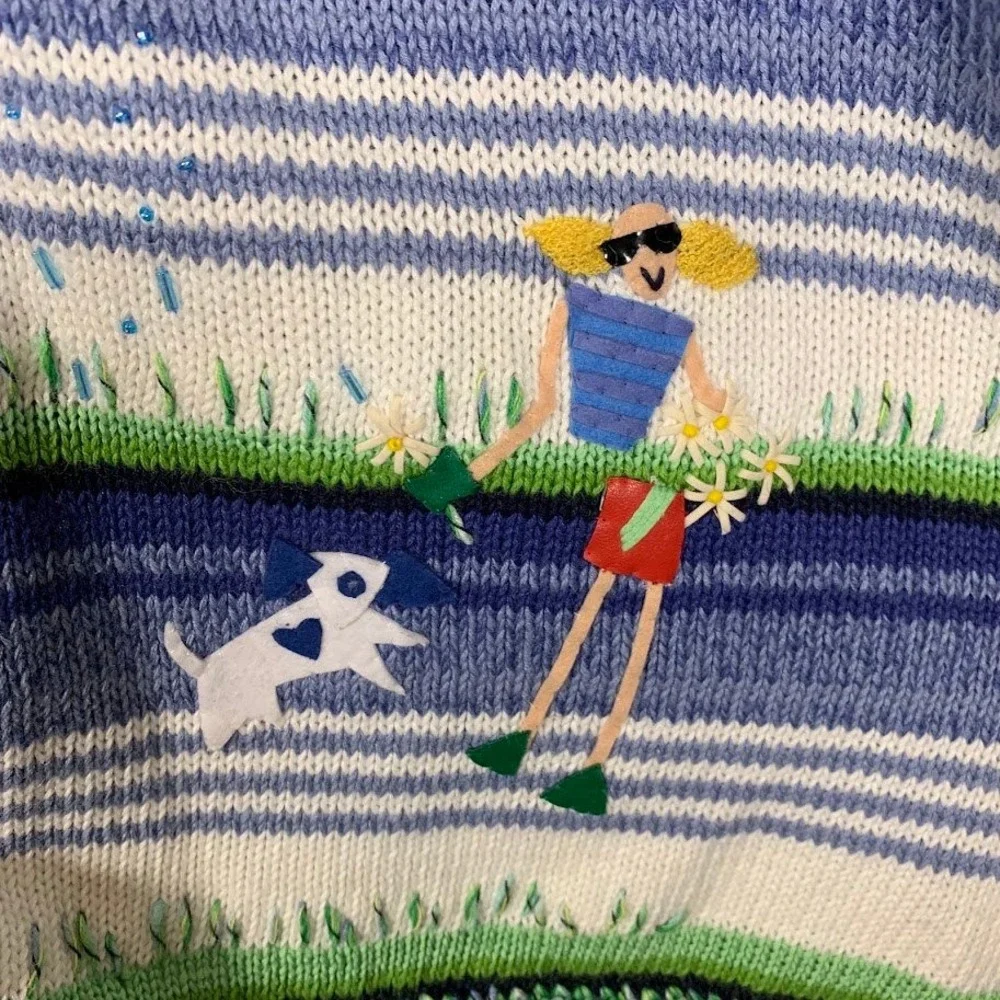 Susan Bristol Womens Short Sleeve Garden Embroidered Cardigan Blue Size M